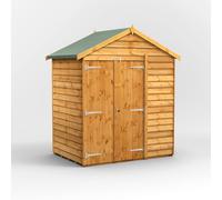 Powersheds Apex Roof Windowless Double Door Garden Shed, 4ft x 6ft, Golden Brown Timber Overlap