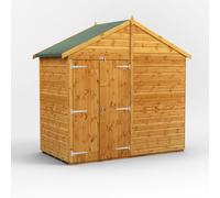 Powersheds Apex Roof Windowless Double Door Garden Shed, 4ft x 8ft, Golden Brown Timber