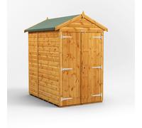 Powersheds Apex Roof Windowless Double Door Garden Shed 6ft x 4ft, Golden Brown Timber