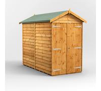 Powersheds Apex Roof Windowless Double Door Garden Shed 8ft x 4ft, Golden Brown Timber Overlap
