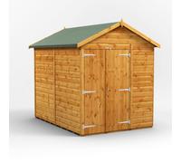 Powersheds Apex Roof Windowless Double Door Garden Shed 8ft x 6ft, Golden Brown Timber