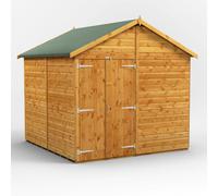 Powersheds Apex Roof Windowless Double Door Garden Shed 8ft x 8ft, Golden Brown Timber