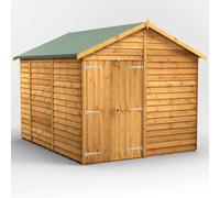 Powersheds Apex Roof Windowless Double Door Overlap Garden Shed 10ft x 8ft, Golden Brown Timber