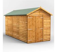 Powersheds Apex Roof Windowless Double Door Garden Shed, 14ft x 6ft, Golden Brown Timber Overlap