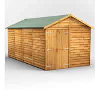 Powersheds Apex Roof Windowless Double Door Overlap Garden Shed 16ft x 8ft, Golden Brown Timber