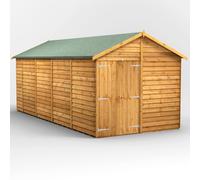 Powersheds Apex Roof Windowless Double Door Garden Shed, 18ft x 8ft, Golden Brown Timber Overlap