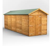 Powersheds Apex Roof Windowless Double Door Overlap Garden Shed 20ft x 6ft, Golden Brown Timber