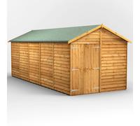 Powersheds Apex Roof Windowless Double Door Overlap Garden Shed 20ft x 8ft, Golden Brown Timber