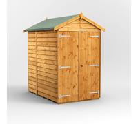 Power Apex Roof Windowless Double Door Overlap Garden Shed 6'x4' Golden Brown