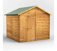 Powersheds Apex Roof Windowless Double Door Overlap Garden Shed 8ft x 8ft, Golden Brown Timber