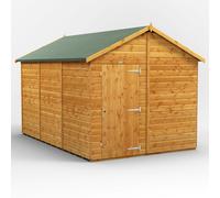 Powersheds Apex Roof Windowless Single Door Garden Shed 12ft x 8ft, Golden Brown Timber Shiplap Tongue & Groove
