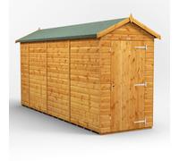Powersheds Apex Roof Windowless Single Door Garden Shed 14ft x 4ft, Golden Brown Timber Shiplap Tongue and Groove