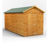 Powersheds Apex Roof Windowless Single Door Garden Shed 14ft x 6ft, Golden Brown Timber Shiplap Tongue & Groove