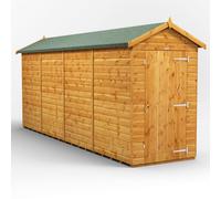 Powersheds Apex Roof Windowless Single Door Garden Shed, 16ft x 4ft, Golden Brown Timber Shiplap Tongue and Groove