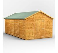 Powersheds Apex Roof Windowless Single Door Garden Shed, 18ft x 10ft, Golden Brown Timber Shiplap Tongue and Groove