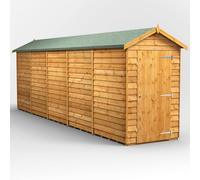Powersheds Apex Roof Windowless Single Door Overlap Garden Shed 20ft x 4ft - Golden Brown