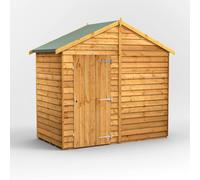 Powersheds Apex Roof Windowless Single Door Garden Shed 4ft x 8ft, Golden Brown Timber Overlap