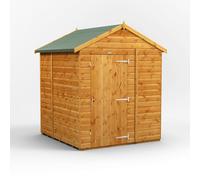Powersheds Apex Roof Windowless Single Door Garden Shed 6ft x 6ft, Golden Brown Timber Shiplap Tongue and Groove