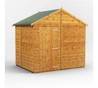 Powersheds Apex Roof Windowless Single Door Garden Shed, 6ft x 8ft, Golden Brown Timber Shiplap Tongue & Groove