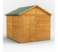 Powersheds Apex Roof Windowless Single Door Garden Shed 8ft x 8ft - Golden Brown