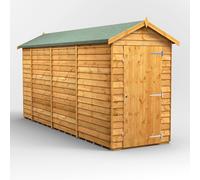 Powersheds Apex Roof Windowless Single Door Overlap Garden Shed 14ft x 4ft - Golden Brown