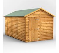 Powersheds Apex Roof Windowless Single Door Overlap Garden Shed 14ft x 8ft - Golden Brown