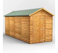 Powersheds Apex Roof Windowless Single Door Overlap Garden Shed, 16ft x 6ft, Golden Brown Timber