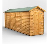 Powersheds Apex Roof Windowless Single Door Overlap Garden Shed 18ft x 4ft - Golden Brown