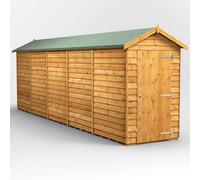 Powersheds Apex Roof Windowless Single Door Overlap Garden Shed 20ft x 4ft - Golden Brown