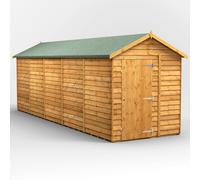 Powersheds Apex Roof Windowless Single Door Garden Shed, 20ft x 6ft, Golden Brown Timber Overlap