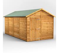 Powersheds Apex Roof Windowless Single Door Overlap Shed, 16ft x 8ft, Golden Brown Timber