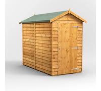 Powersheds Apex Roof Windowless Single Door Overlap Shed, 8ft x 4ft, Golden Brown Timber