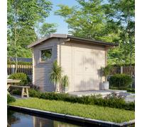 Powersheds 12x8 Apex Workshop Log Cabin, Doors Central - 28mm Logs, Brown