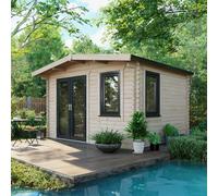 Powersheds Chalet Log Cabin 10' x 12', 44mm Log Thickness, Anthracite Grey Timber, Burford Style Skirting