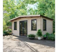 Powersheds Chalet Log Cabin 10' x 16', 44mm Anthracite Grey Timber, Burford Style Skirting