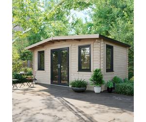 Powersheds Chalet Log Cabin 10' x 16', 44mm Anthracite Grey Timber, Burford Style Skirting