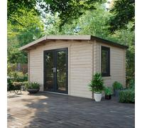 Power 10x14 Chalet Log Cabin, Doors Central - 44mm Logs