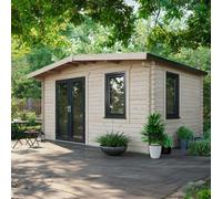 Powersheds Chalet Log Cabin 10ft x 14ft, 44mm Thickness, Anthracite Grey Timber, Burford Style Skirting