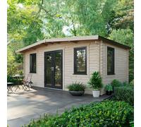 Powersheds Chalet Log Cabin 10ft x 18ft, 44mm Thickness, Anthracite Grey Timber, Burford Style Skirting