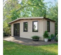 Powersheds 10x20 Chalet Log Cabin, Doors to the Left - 44mm Logs, Brown