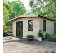 Powersheds Chalet Log Cabin 12' x 14', 44mm Anthracite Grey Timber, Burford Style Skirting