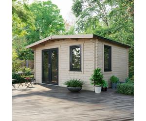 Powersheds Chalet Log Cabin 12' x 14', 44mm Anthracite Grey Timber, Burford Style Skirting