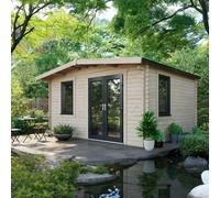 Powersheds Chalet Log Cabin 12' x 14', 44mm Log Thickness, Anthracite Grey Timber