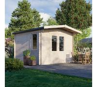 Powersheds 12x12 Chalet Log Cabin, Doors Central - 28mm Logs, Brown