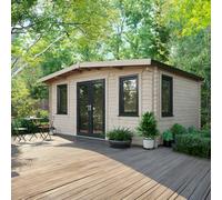 Power 12' x 16' Chalet Log Cabin - Centre Double Door, Brown