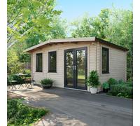 Powersheds Chalet Log Cabin 12ft x 16ft, 44mm Anthracite Grey Timber, Burford Style Skirting