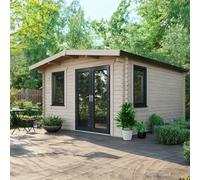 Powersheds Chalet Log Cabin 14' x 12', 44mm Log Thickness, Anthracite Grey Timber