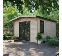 Powersheds Chalet Log Cabin 14' x 12', 44mm Log Thickness, Anthracite Grey Timber, Burford Style Skirting