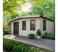 Powersheds 14' x 18' Chalet Log Cabin- Left Side Double Door, Brown