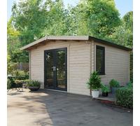 Power 14x14 Chalet Log Cabin, Doors Central - 44mm Logs